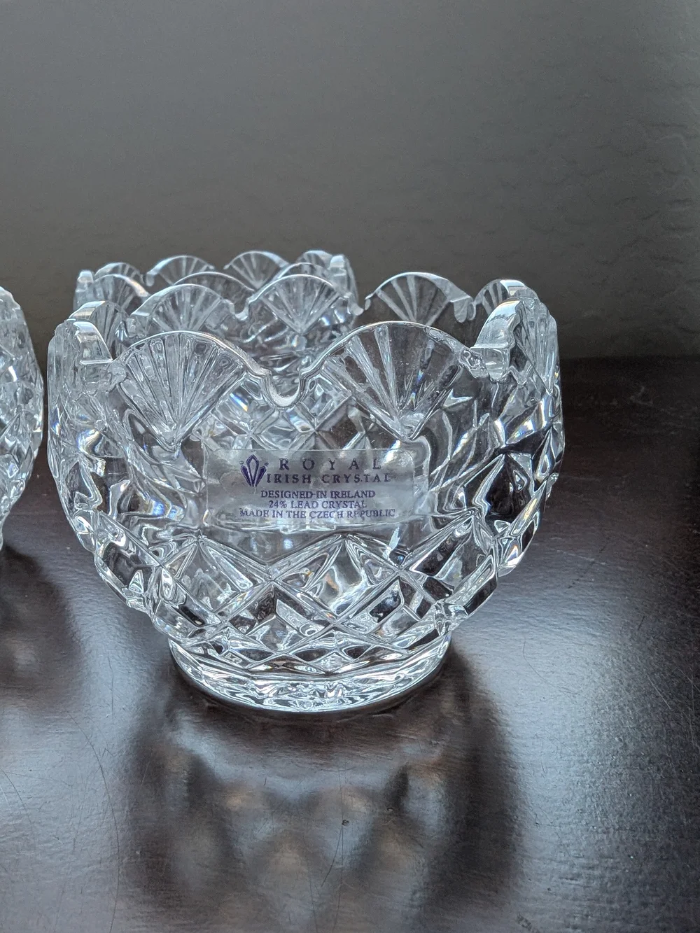 Royal Irish Cut 24%Leaded Crystal Clear Votive Candle Scalloped Edge Set Of 3